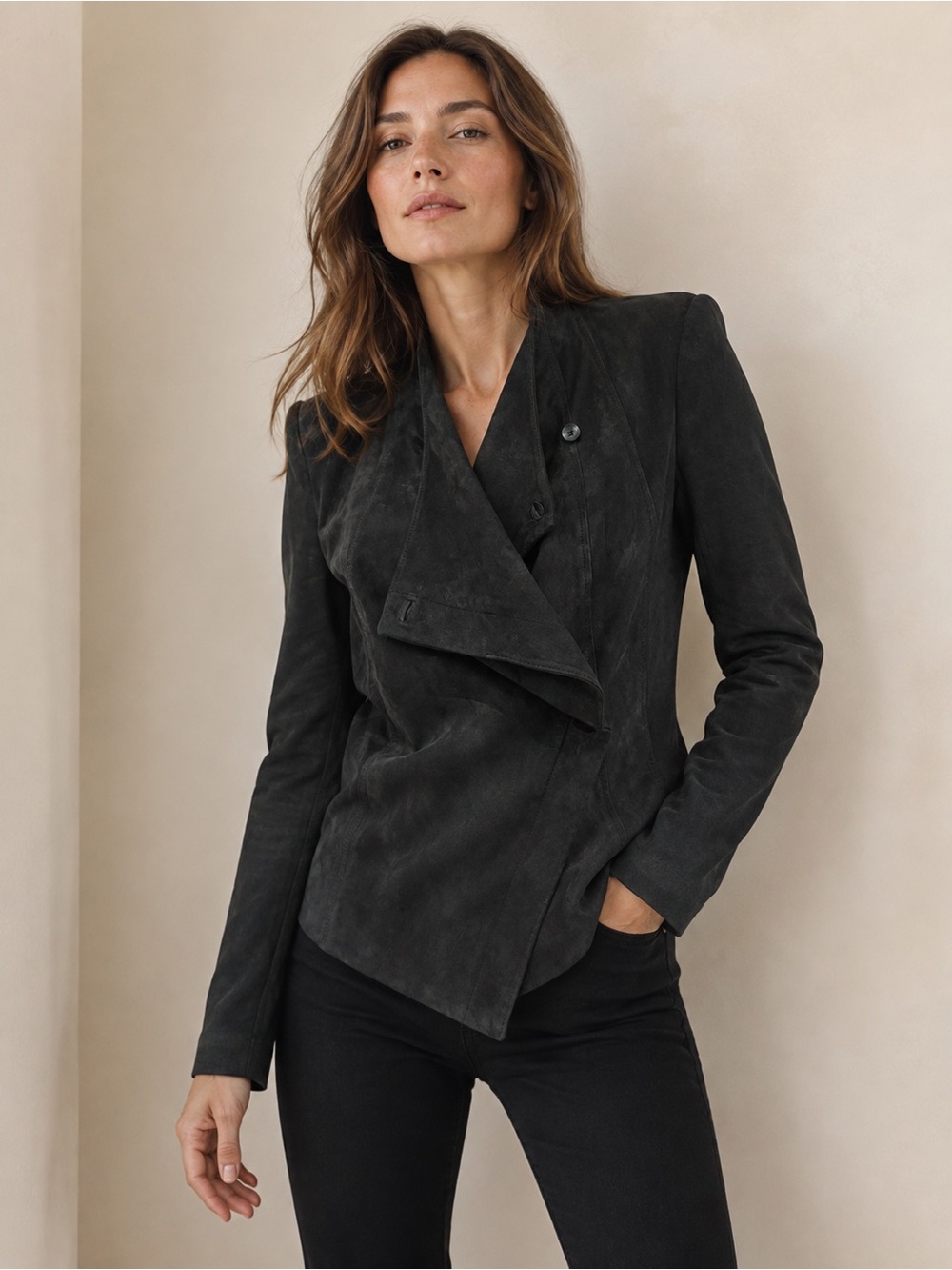 Helmut Lang suede asymmetrical jacket